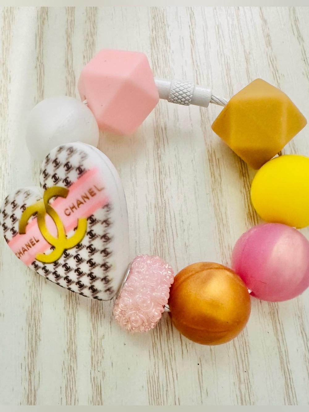 Pink & Gold Heart Bead tumbler handle ring